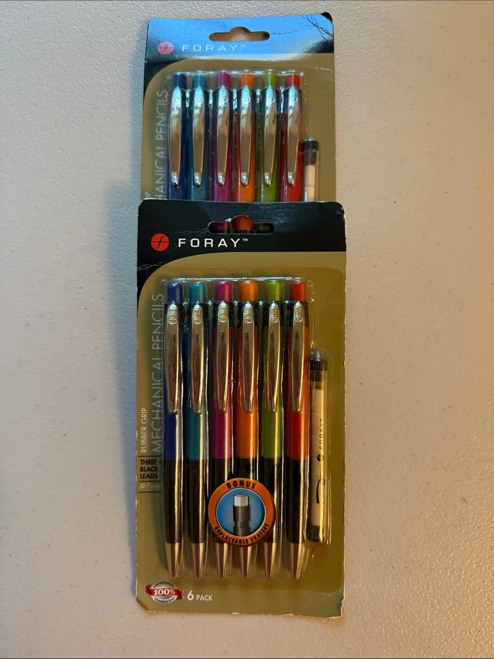 2 Packs - Foray 6-Pack 0.7mm Mechanical Pencil Set Assorted Colors Rubber Grip